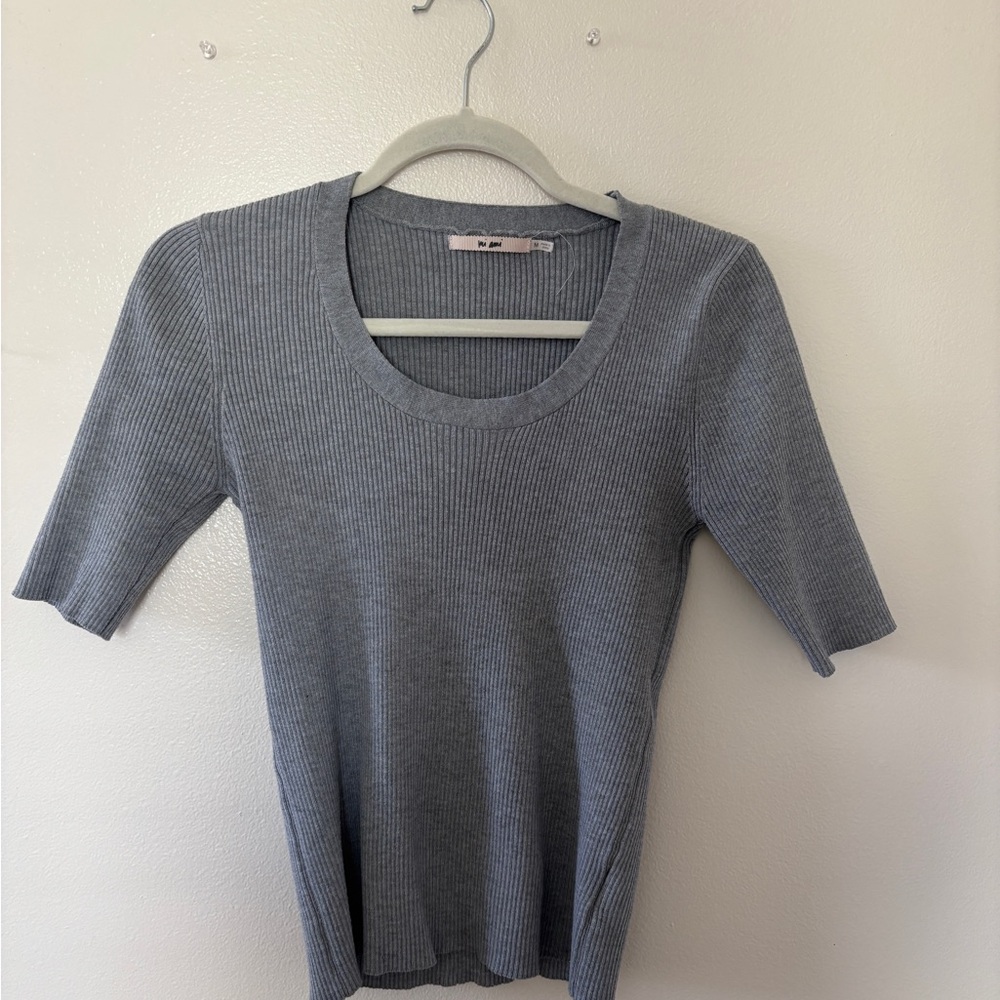 Gray Ribbed Knit Top